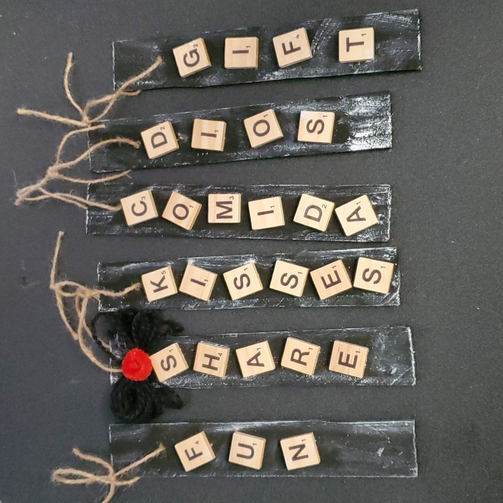 Set of 6 Wood Scrabble Ornaments